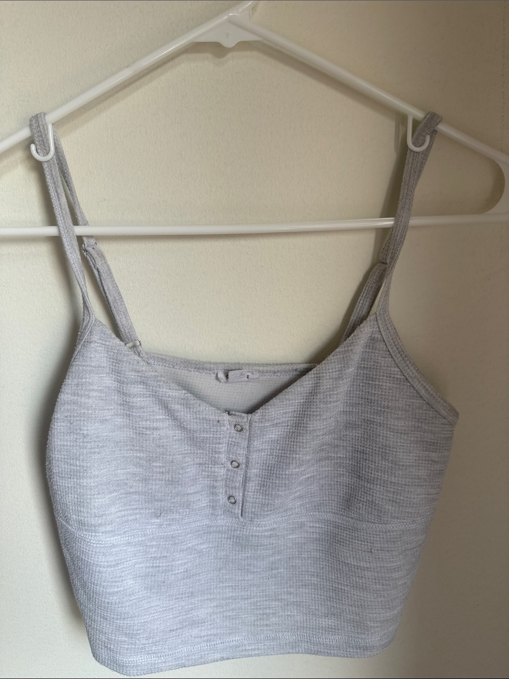 Garage Grey Ribbed Henley Crop Tank Top | Soft Stretch Cami